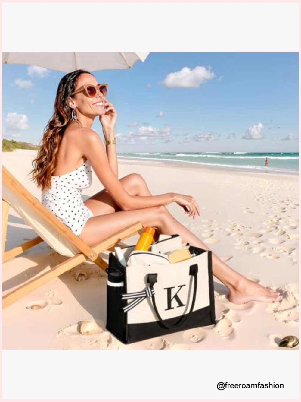 Large Canvas Tote Bag with 2 Cosmetic Bags, Zipper Closure, Removable Strap - Picture 6 of 7